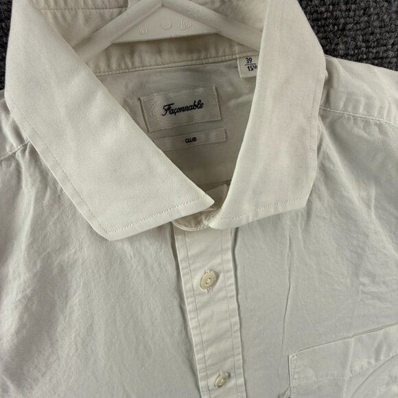 Faconnable 15.5 Club White Shirt Solid Button Up Long Sleeve Pocket Mens Spread - Picture 2 of 16